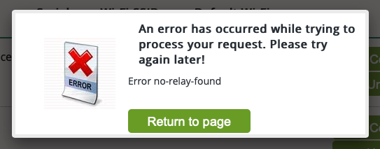 No Relay Found error dialogue on My Nero web portal.